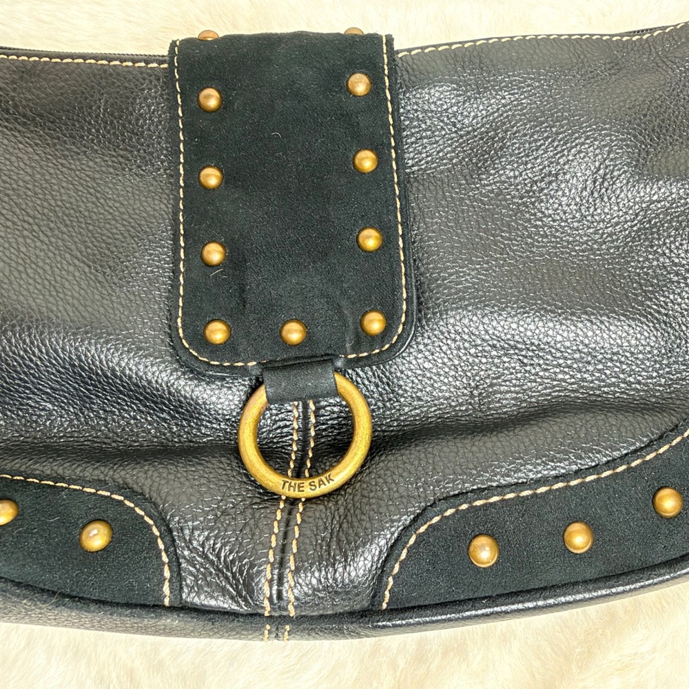 The Sak Black Leather Studded Hobo Shoulder Bag Y2K Tassel Suede Pink Label - Picture 5 of 8